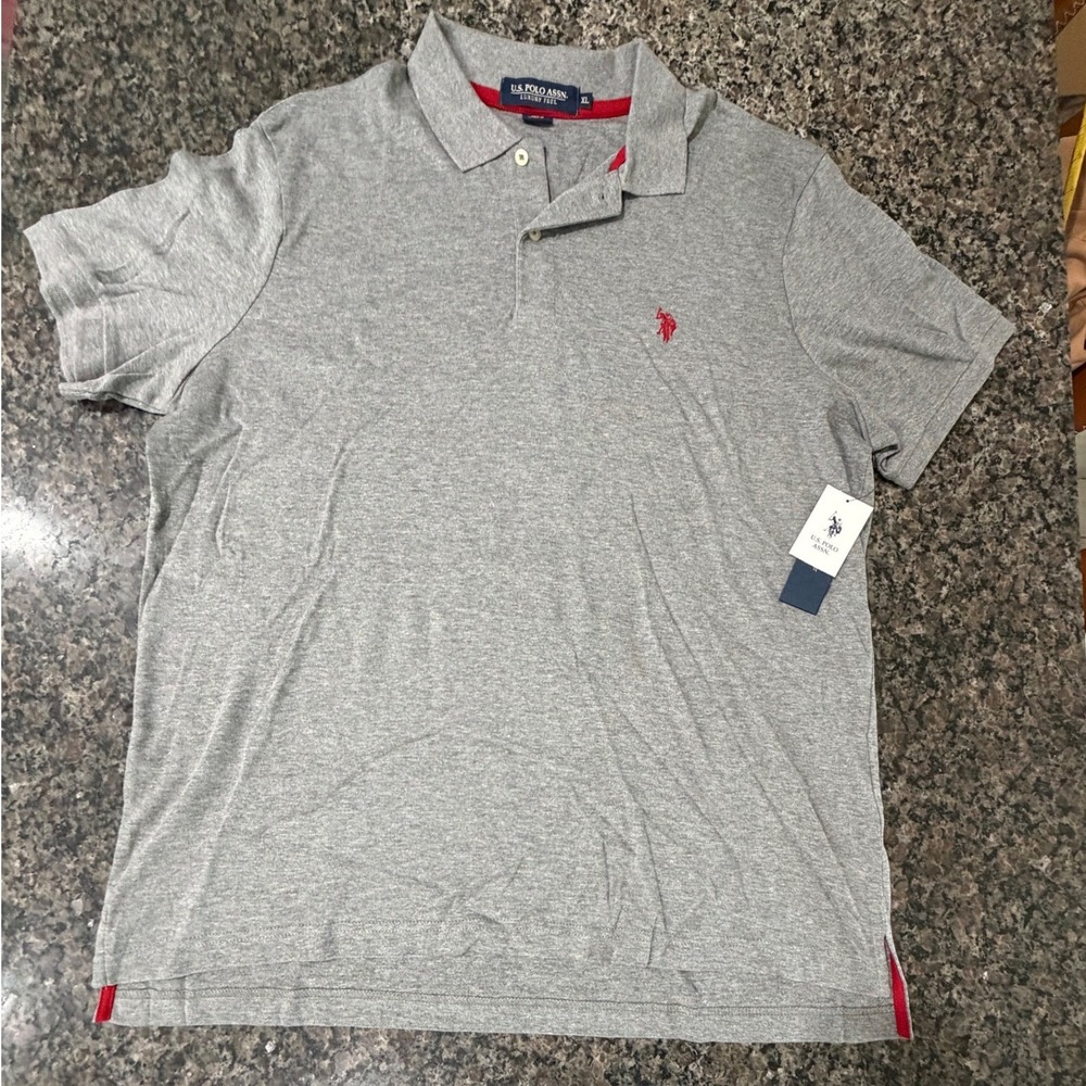 US Polo Assn Mens XL Luxury Feel Polo Shirt Heather Gray Short Sleeve NWT